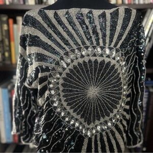 Saks Fifth Avenue Black and Silver Sequin Sweater 100% silk.